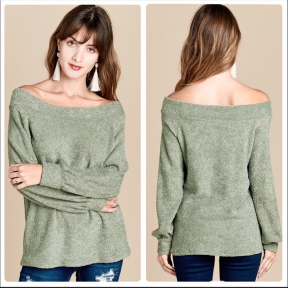 B29💚Soft💚Cozy Off-shoulder celery Green Party sweater - Picture 6 of 7